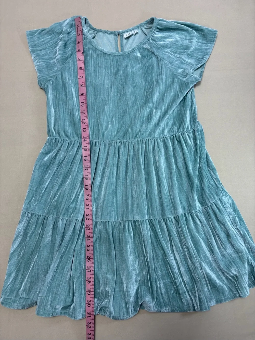 Gap Girls Light Teal Tiered Short Sleeve Velour Dress Size XXL
